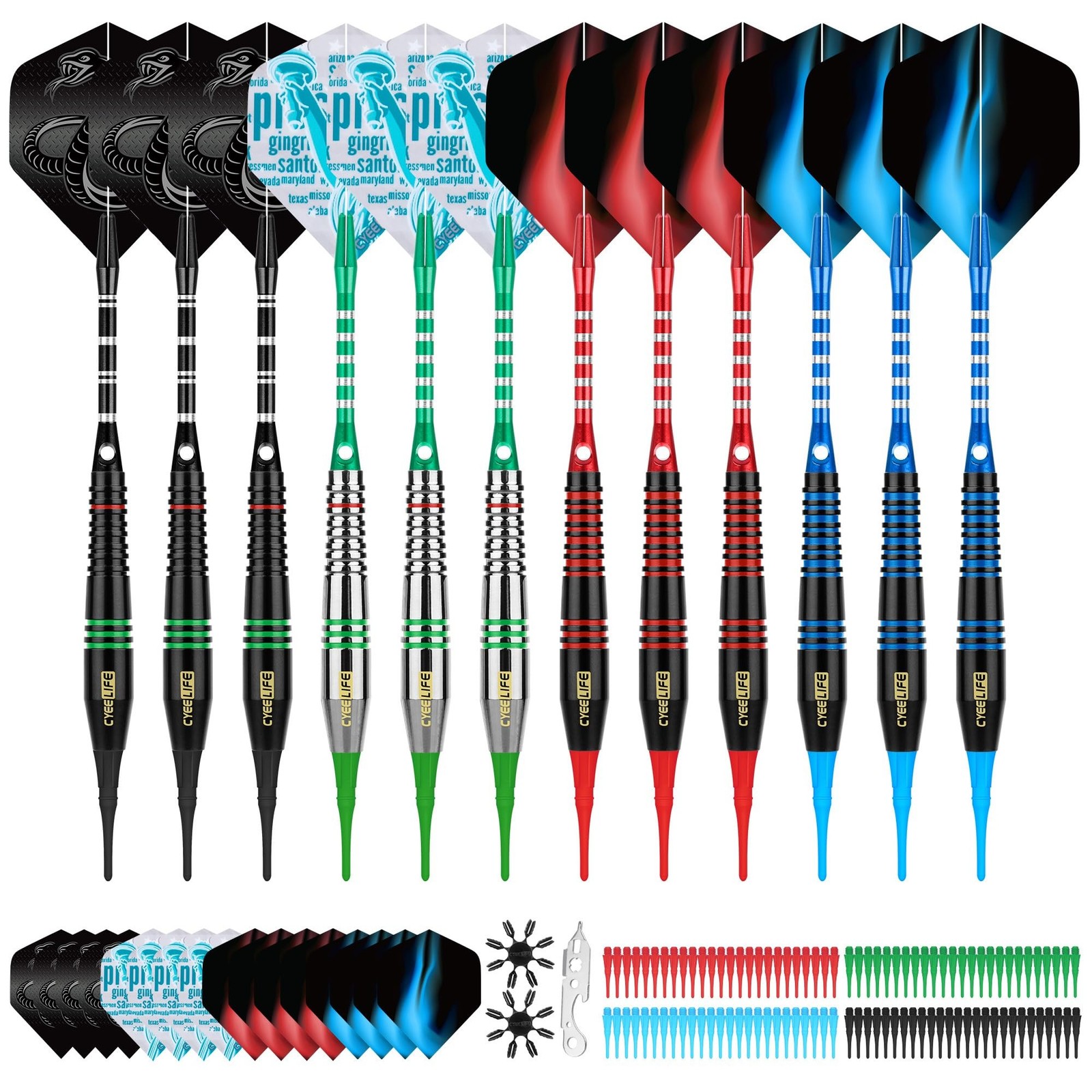 CyeeLife Darts Plastic Tip - Soft Tip Darts Set - 12 Pcs 18 Gram with 4 Color...