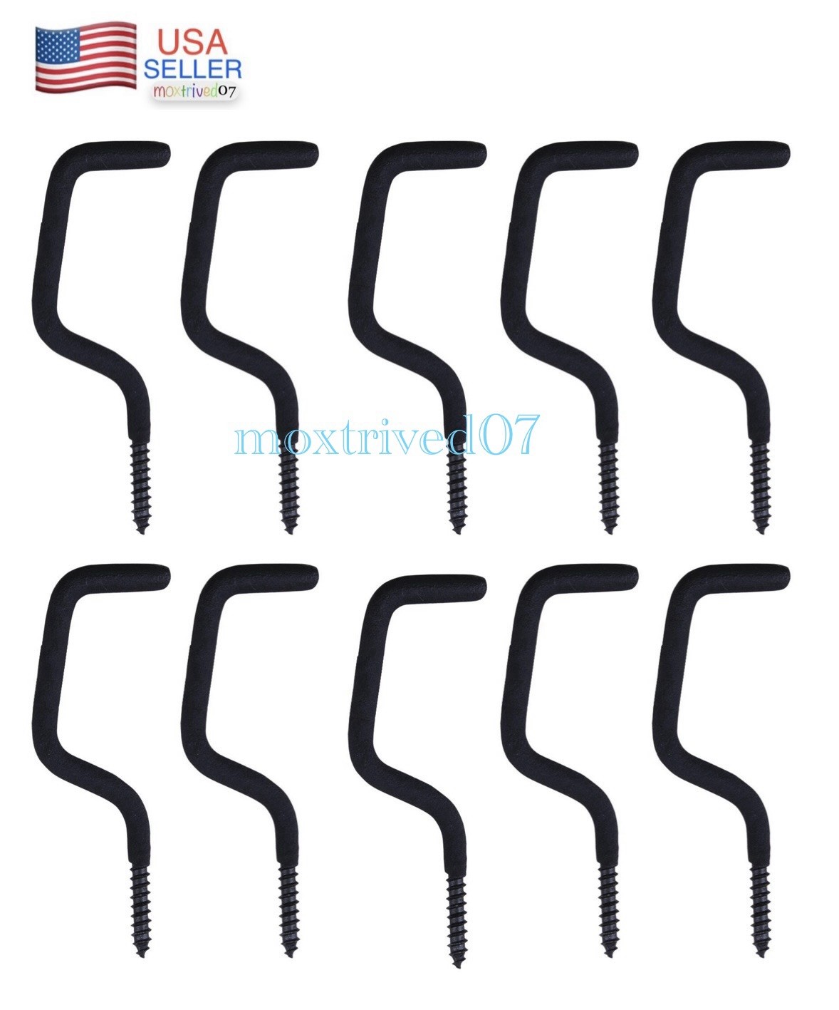 10 Black Rubber Coated Metal 4" Screw-in Tree Stand Accessory Hooks Bow Hanger