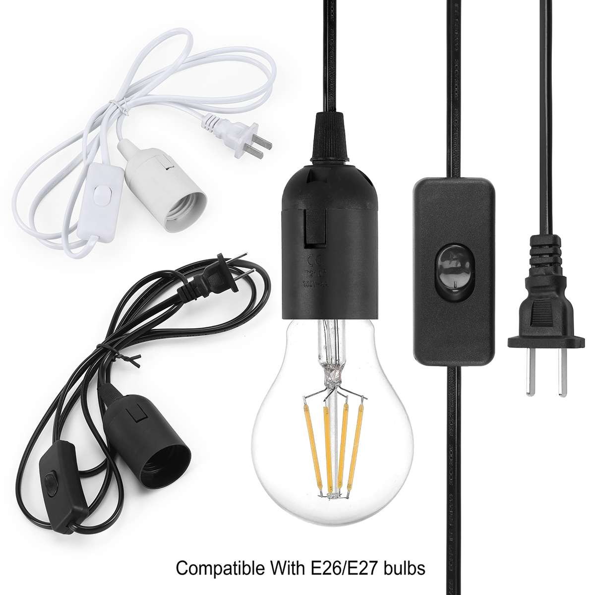 6FT Extension Hang Lantern Pendant Light Cord Cable On/Off Switch E26 E27 Socket