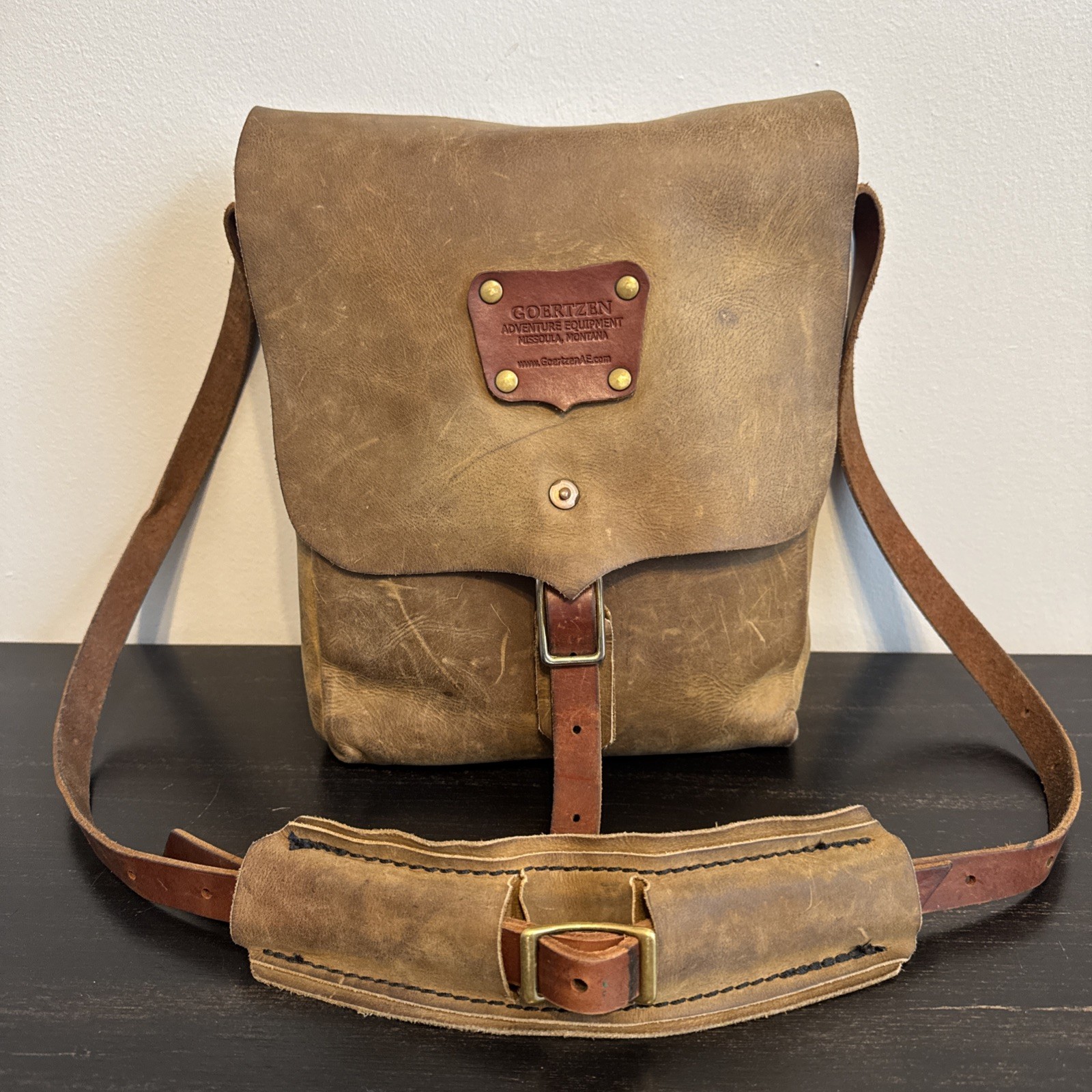Goertzen Adventure Equipment Crossbody  Thick Leather Brown USA Missoula Montana