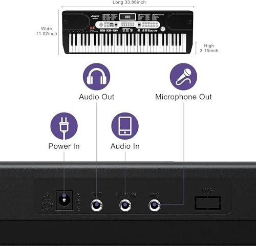 Portable Electronic Keyboard 61 Key Touch Sensitive Lightweight Compact With