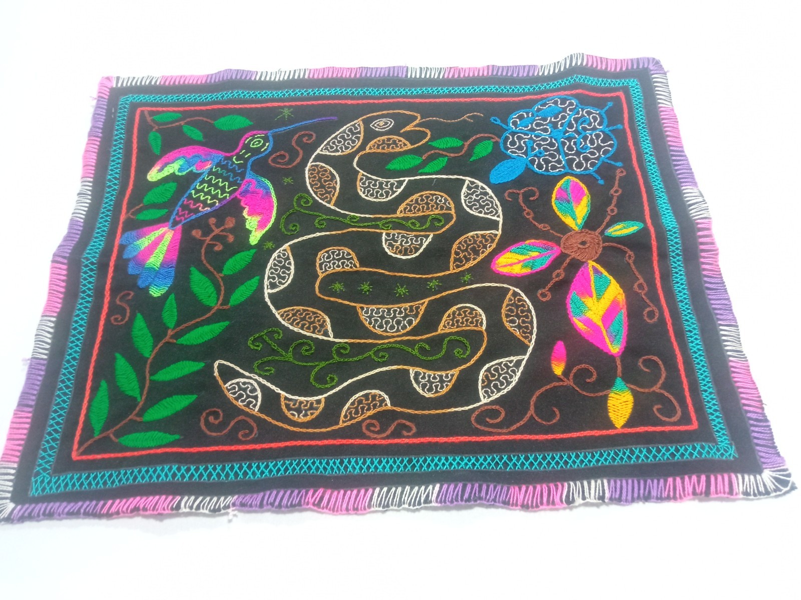 Shipibo Native Hand Embroidery  visions textile 19" X 15"