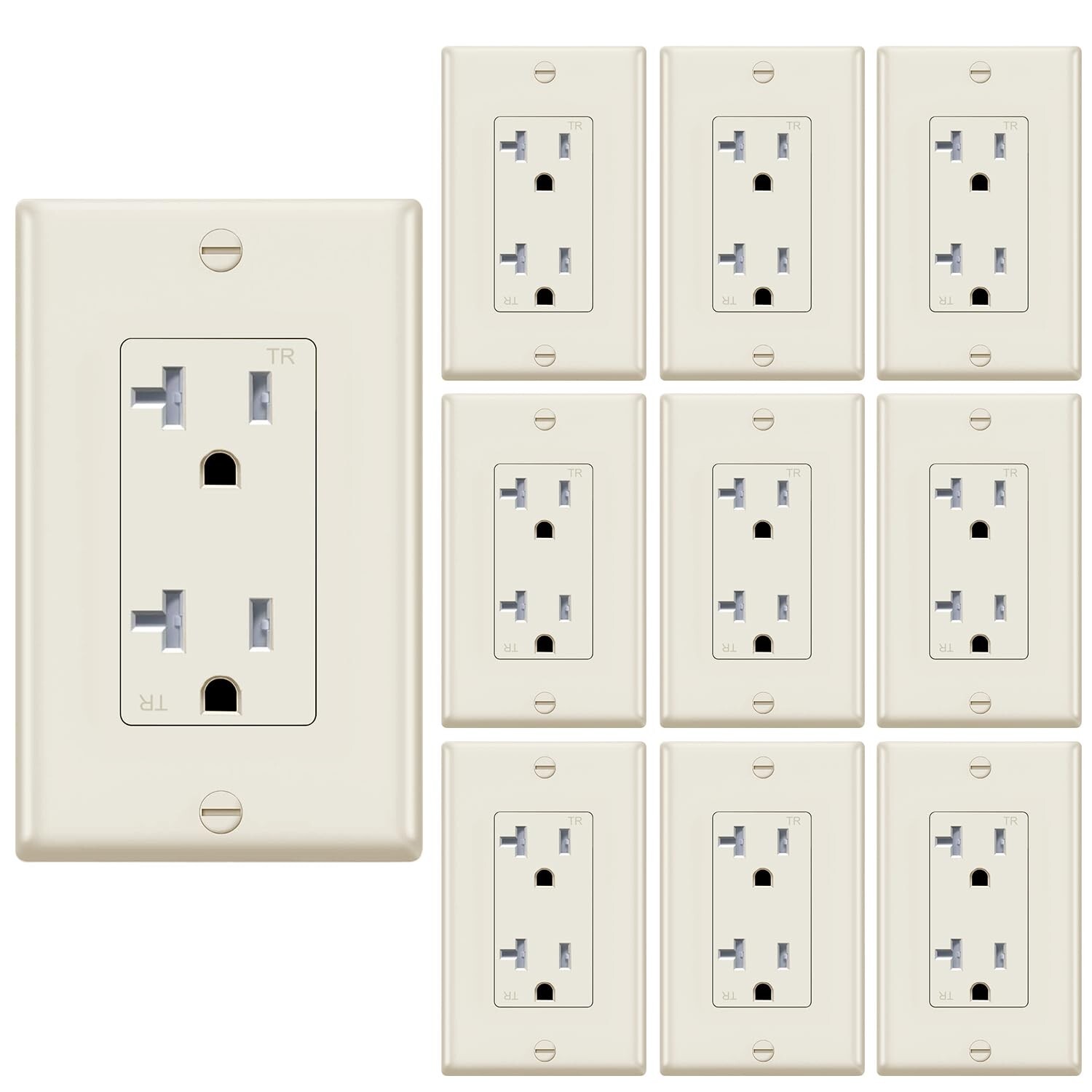 10pack Outlet Socket, Decora Duplex Receptacle, 20 Amp 125 Volt With Plate,Ivory