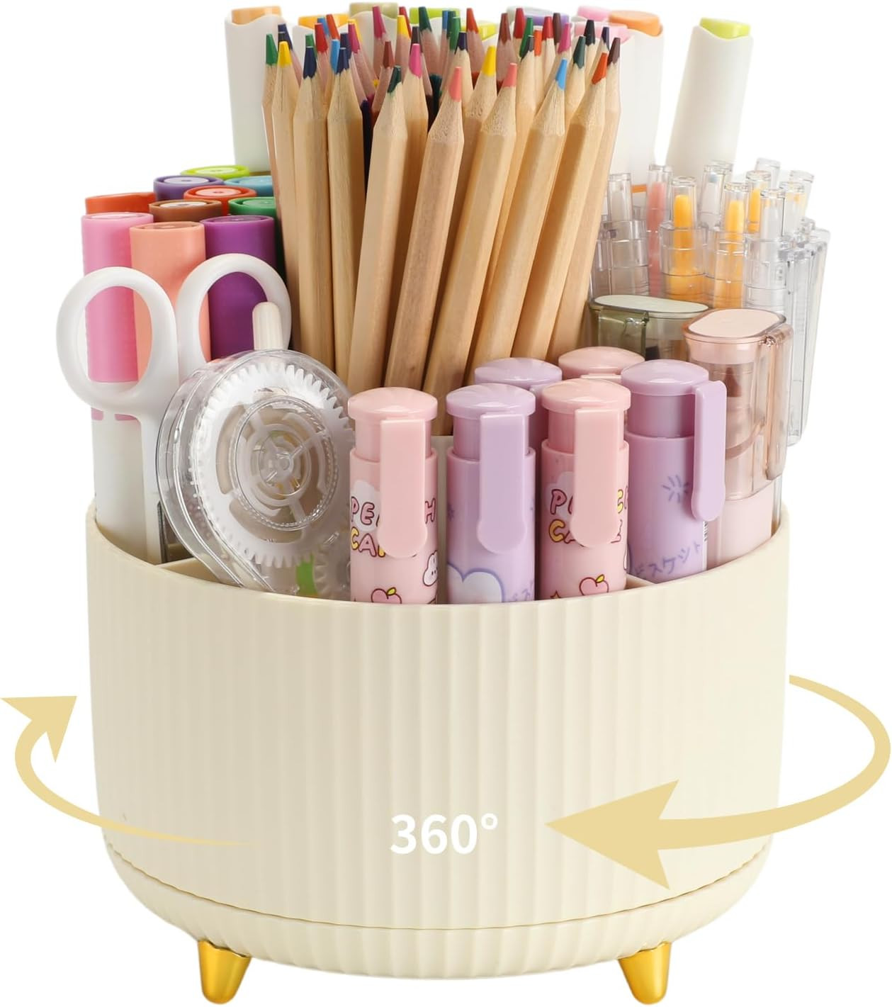 Pen Holder for Desk with 5 Slots 360°Rotating Pencil Holder Makeup Organiezr Tea