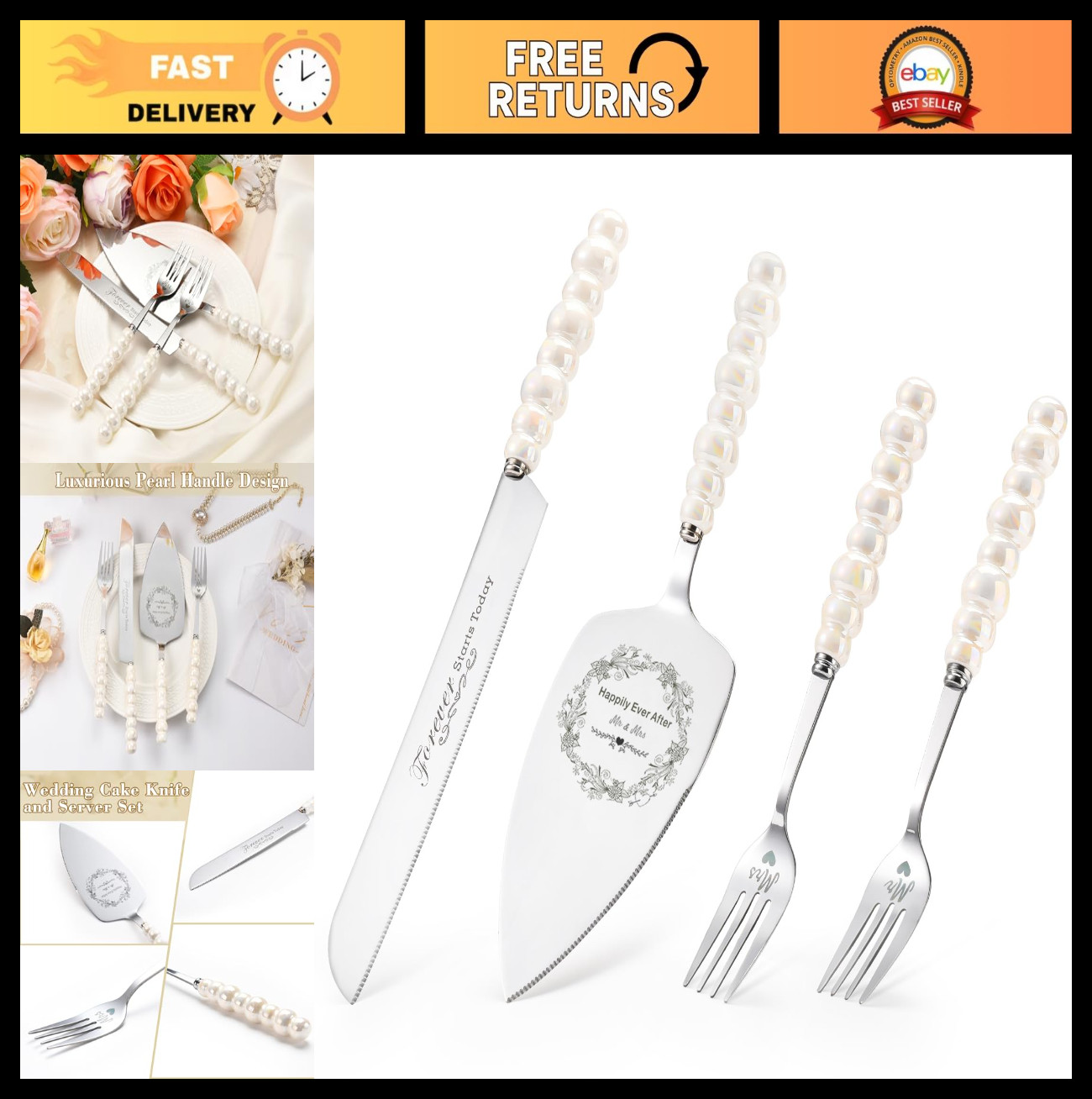 Elegant Wedding Cake Knife & Server Set - Ceramic Pearl Handle for Celebrations