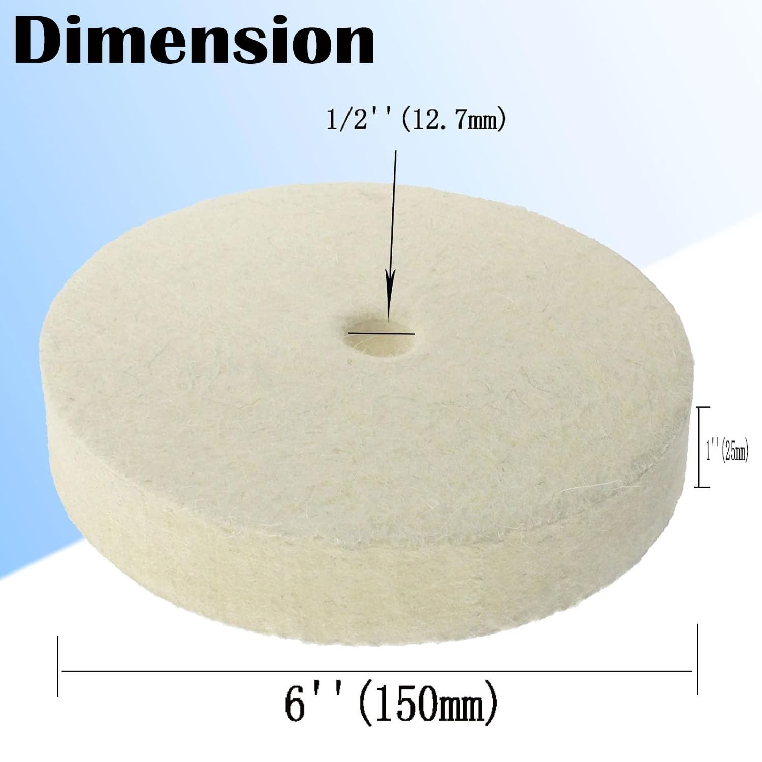 Luo ke 6'' Wool Felt Buffing Wheel - 1/2'' Arbor Hard White