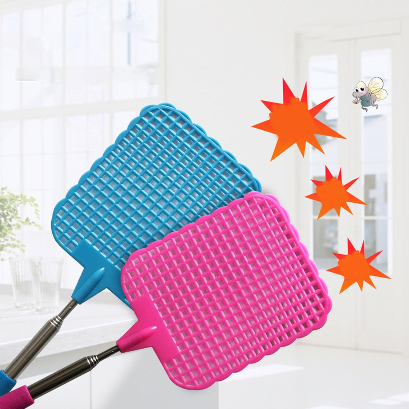 9PCS Mini Fly Swatter With Retractable Stainless Steel Rod For Home Dormitory