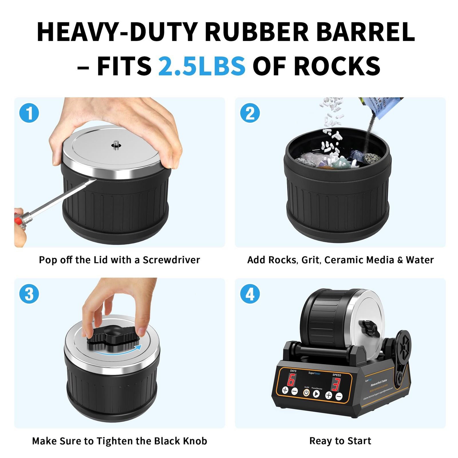 KomeStone Replacement Rubber Barrel for Rock Tumblers – Extra Large, Black