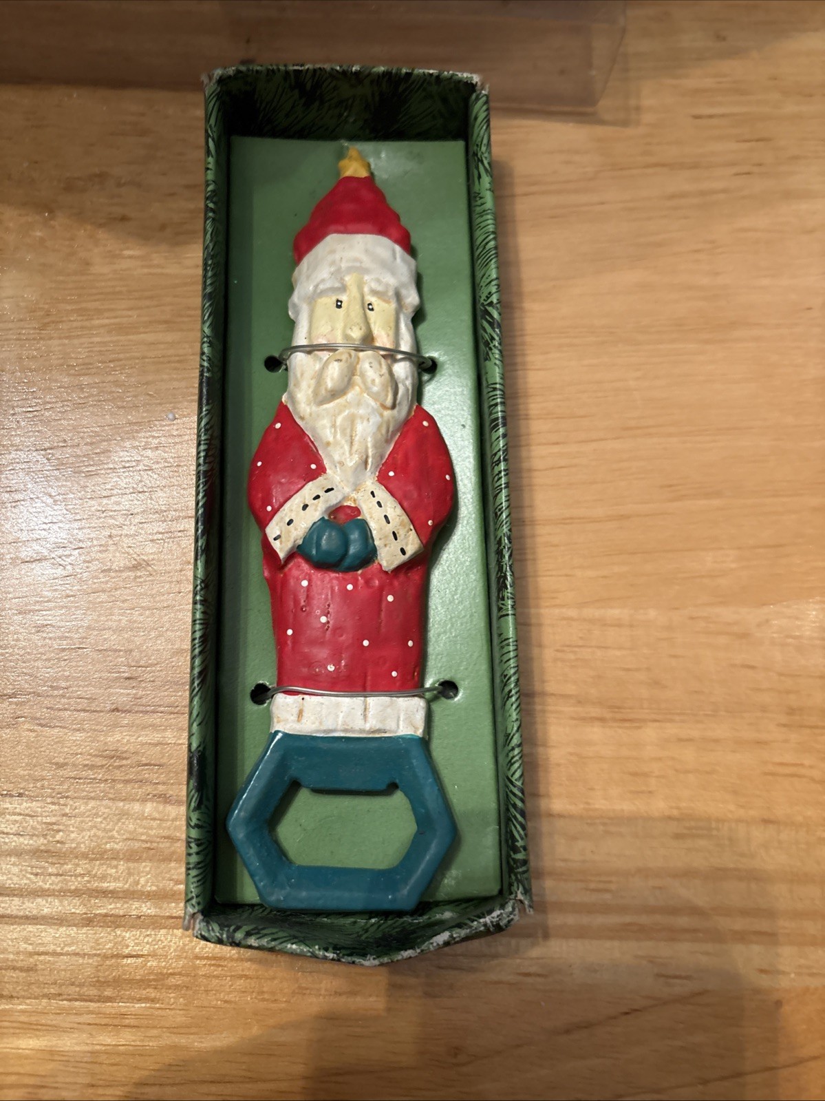 New Christmas Sampler Russ Berrie  Co. Santa Vtg Bottle Opener Cast Iron Heavy
