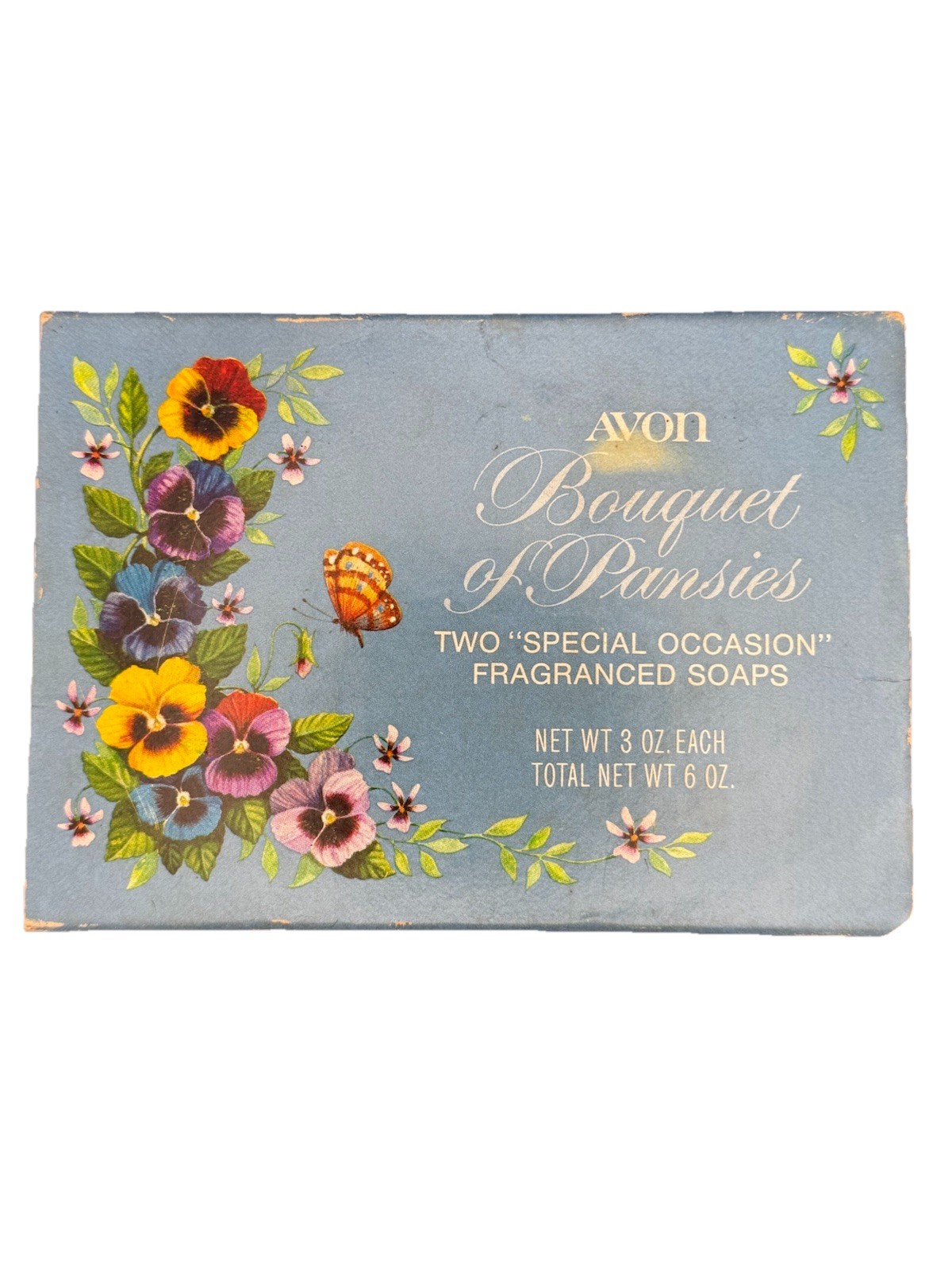 Vintage 1960s Avon Bouquet of Pansies Unused In Box 2 Soaps 3 oz Ea