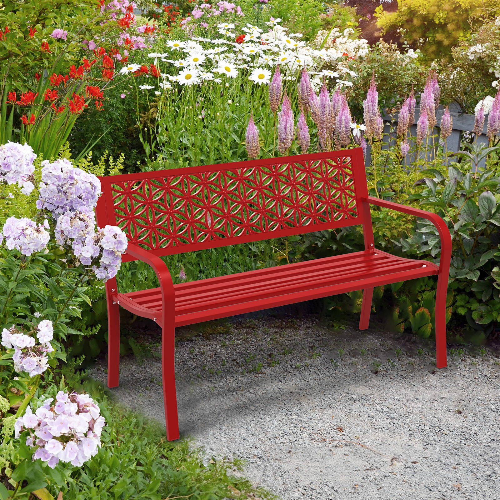 Garden Patio Bench Outdoor Porch Park Backyard Chairs Metal Weather-resistant