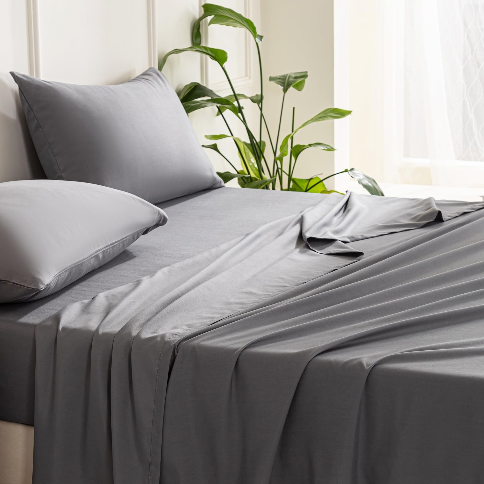 6 PCS Grey Twin Flat Sheets Soft Brushed Microfiber Bedding Hotel Hospital Top