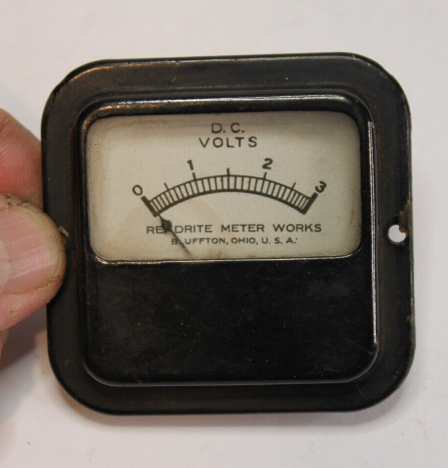 Vintage Readrite Meter Works Square Panel Meter 0 to 3V D.C. Bluffton Ohio WORKS