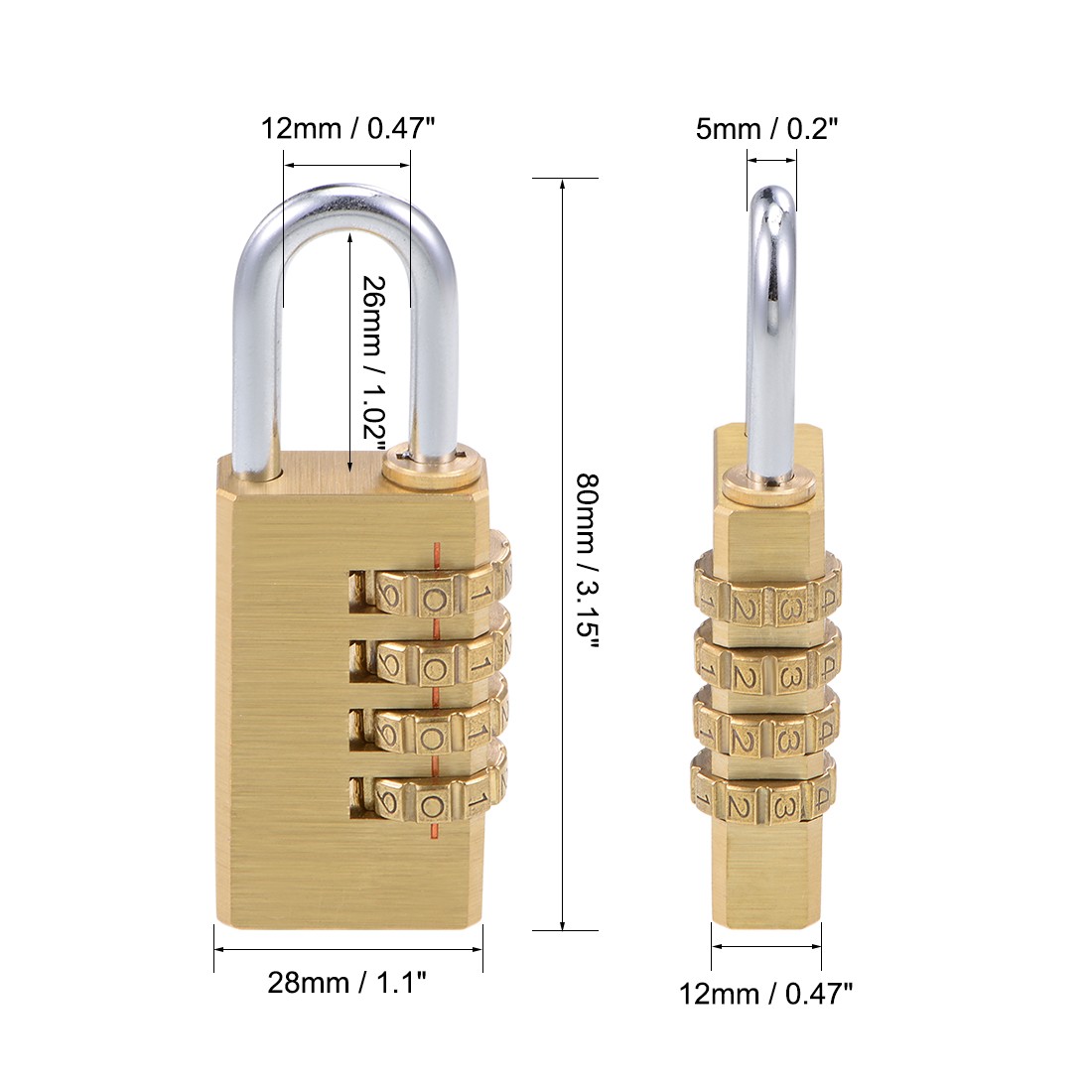 4 digits combination lock brass locks 5mm cricket diameter 2pcs