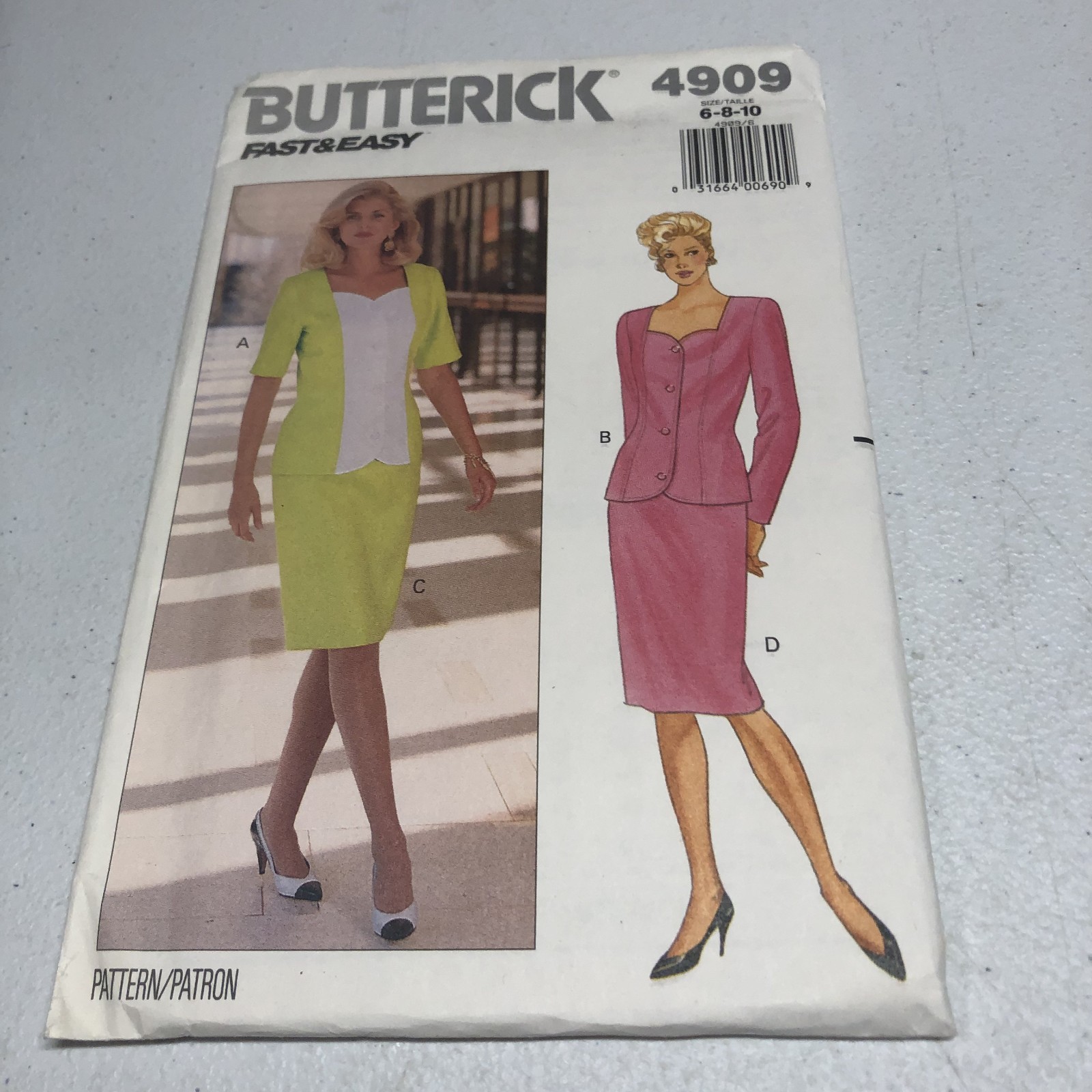 Butterick 4909 Waist-Fitted Top, Straight Skirt Sz 6-10 UNCUT EASY RARE
