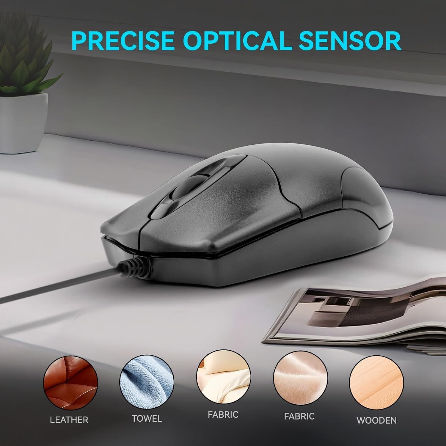 Wired Office Mouse, USB Interface, Ergonomic Design, 3-Button Optical Mouse,1...