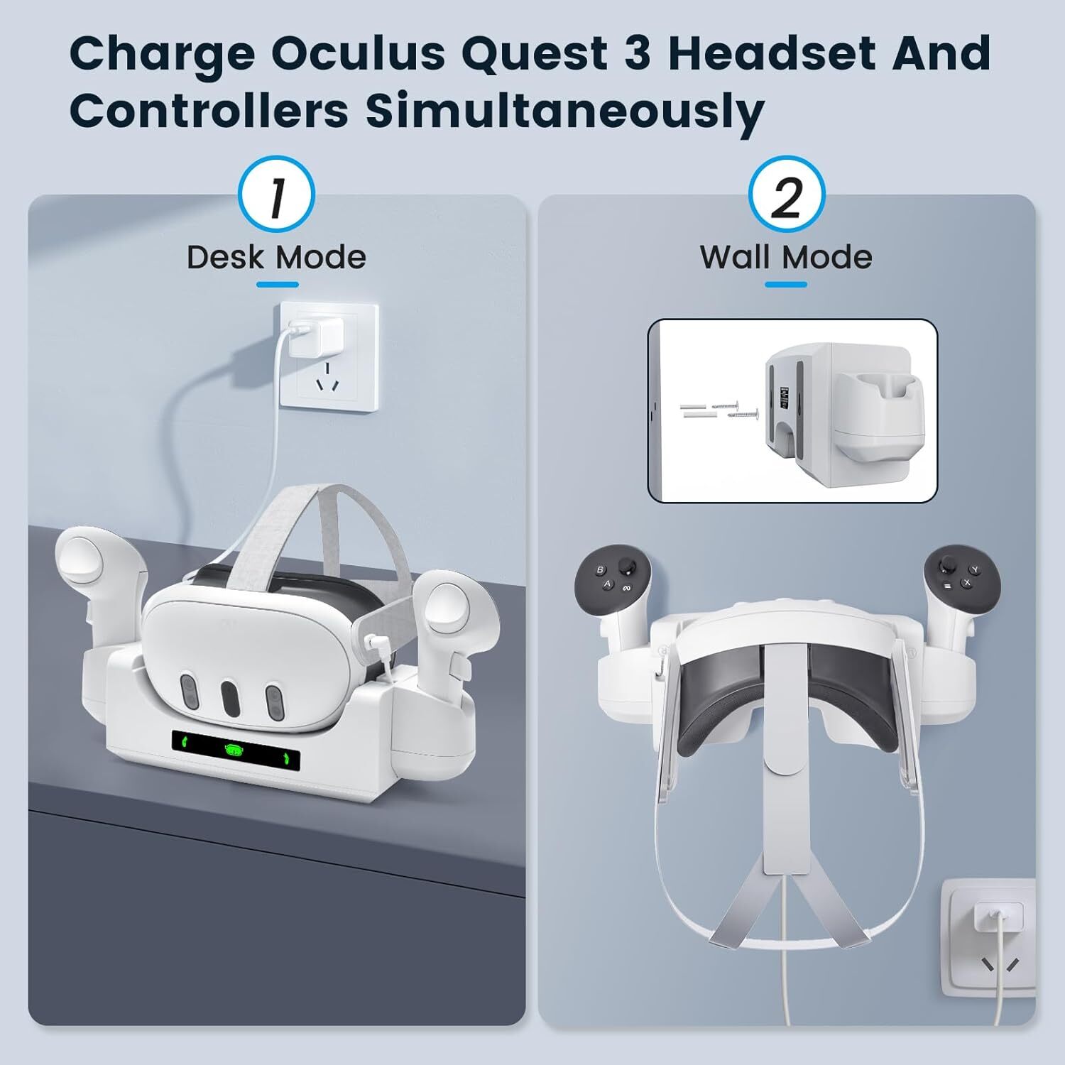 Charging Dock for Quest 3 Controller and Headset with 2 Rechargeable Batteries
