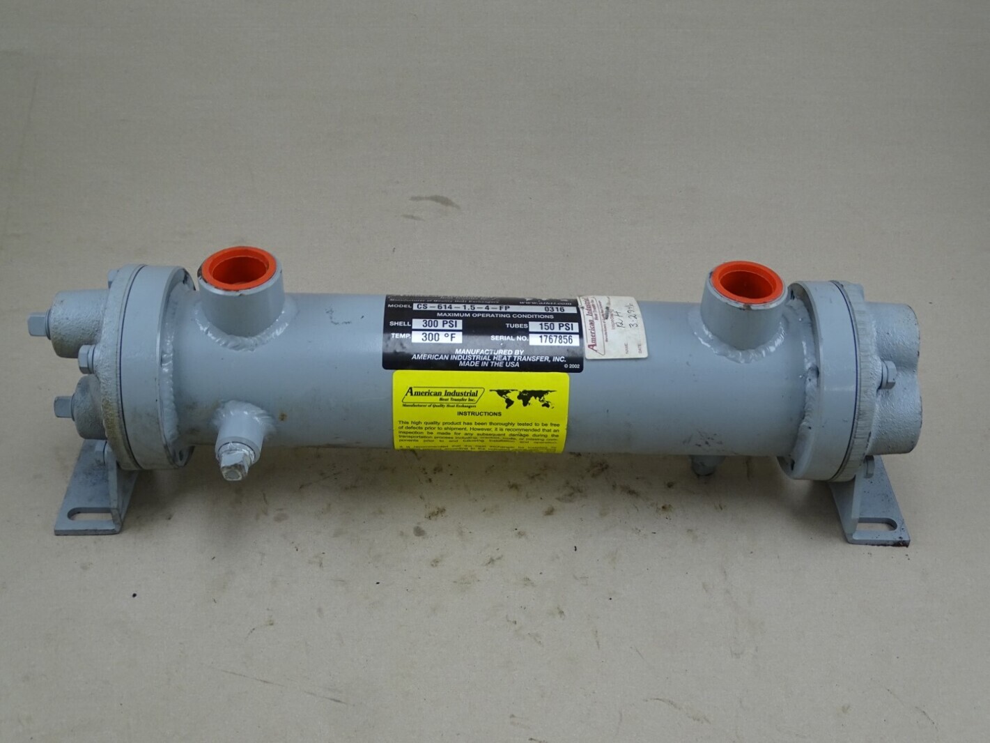 American Industrial Heat Transfer Heat Exchanger 300/150PSI , CS-614-1.5-4-FP