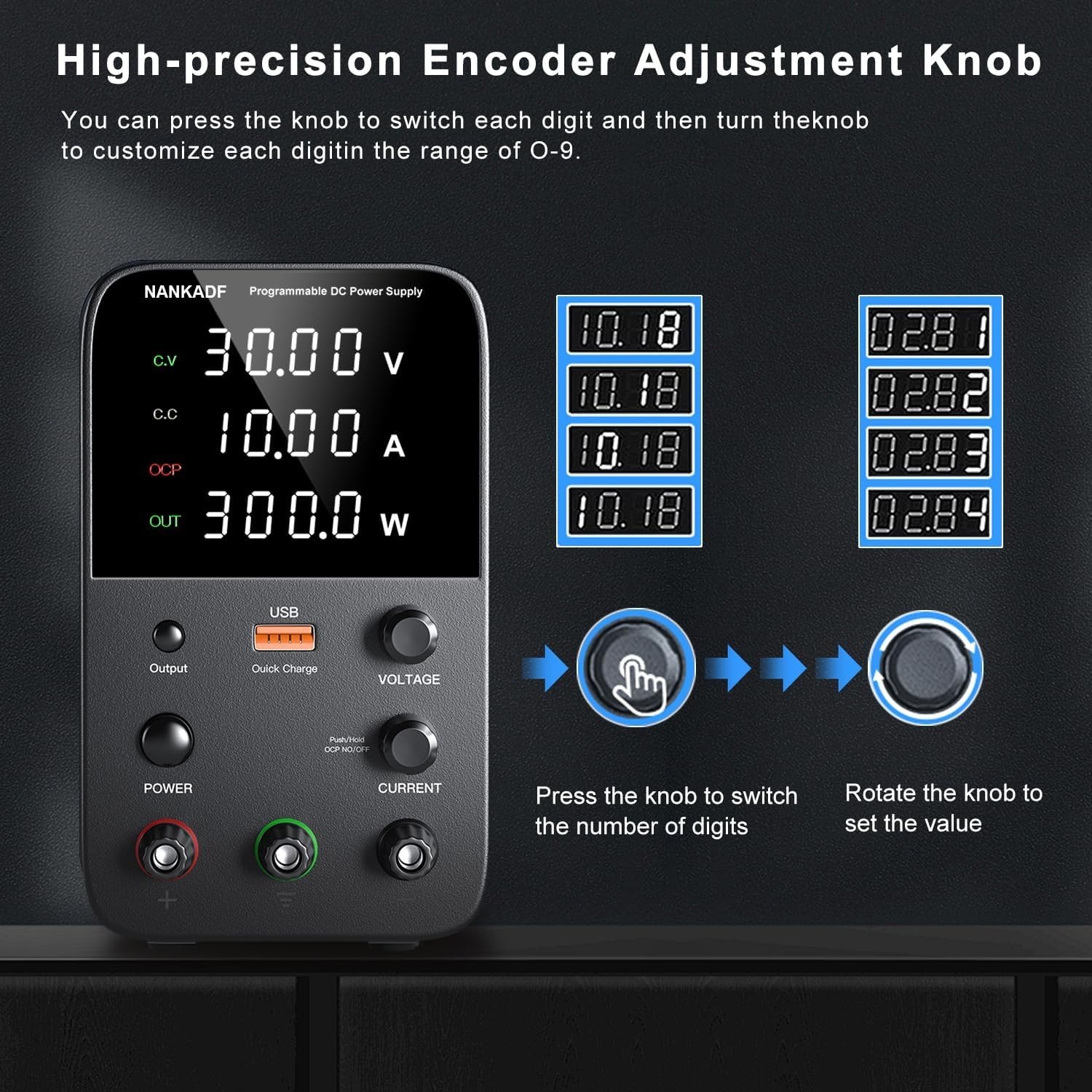 DC Power Supply Variable Bench 100W USB Fast Charging Overcurrent Protection