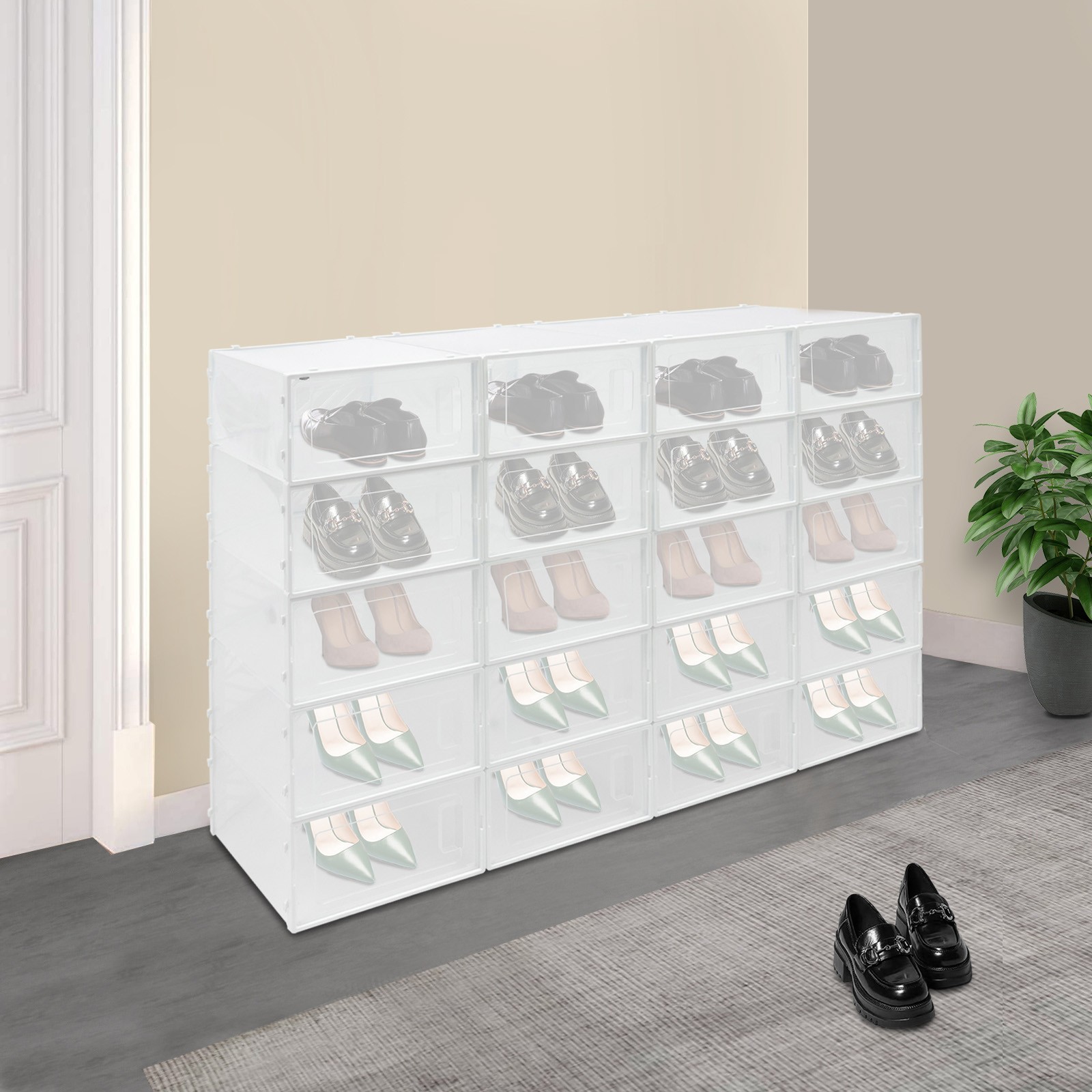 20* Stackable Shoe Storage Box Durable Plastic Sneaker Display Case Organizer