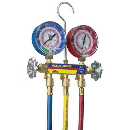 Yellow Jacket 42004 Mechanical Manifold Gauge Set, 2 Valve, 3 Hoses, Vacuum