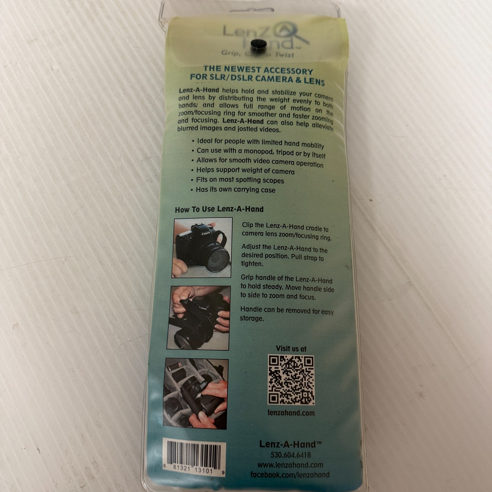 Camera Lens Grip Support Stabilizer By Lenz-A-Hand New In Package