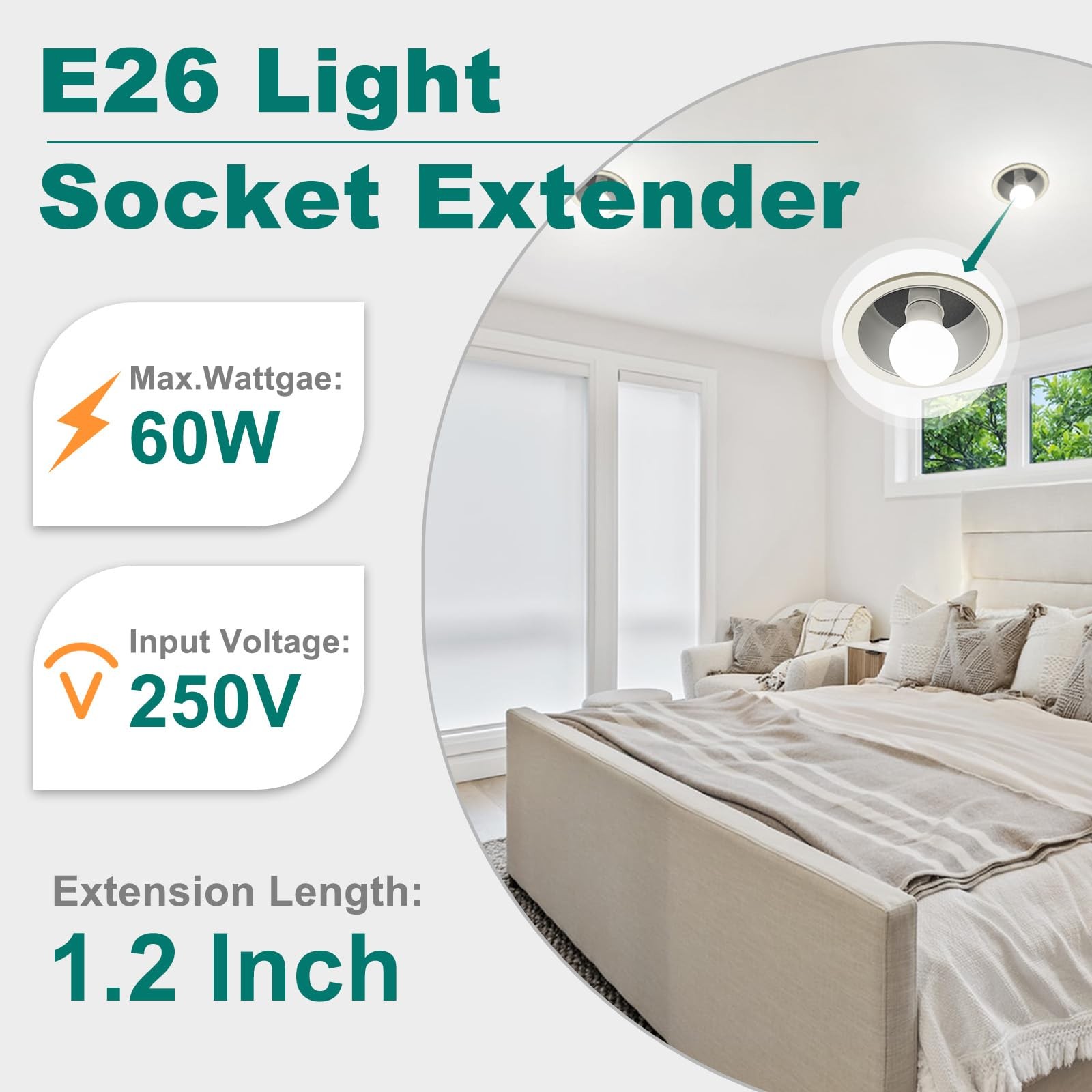 DiCUNO E26 3CM/1.2 Inch Socket Extender, Lamp Bulb 4-Pack, White