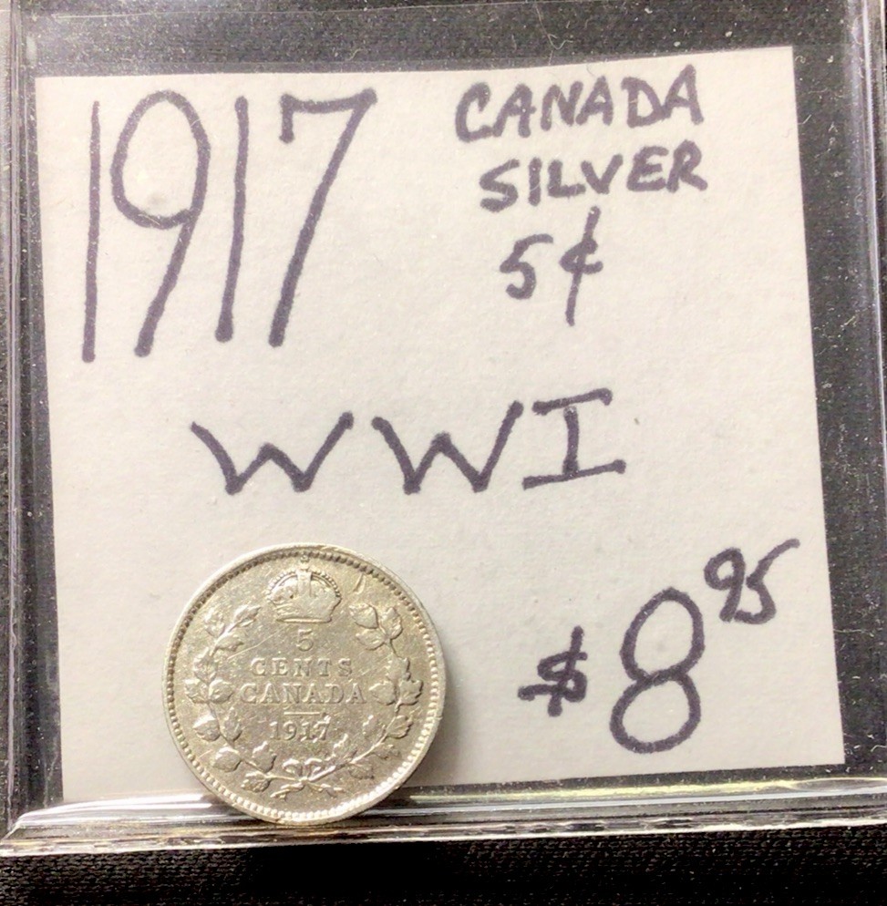1917 Canada 5 Cent Silver World Coin. (WWI Era) ENN Coins
