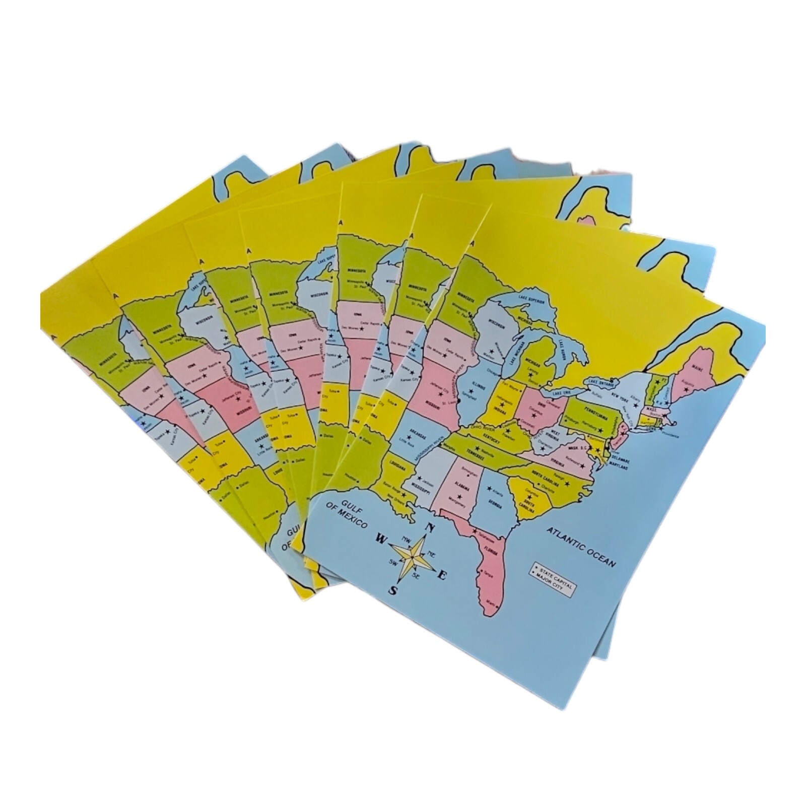 7 US Desk Map 16" X 11" Students Home or Classroom Simple Colorful Homeschool