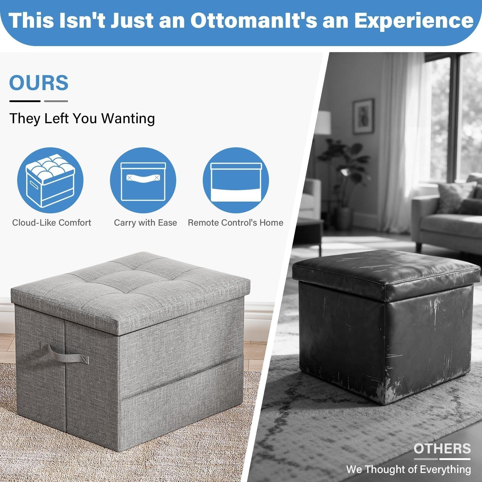 Taburete Otomana Plegable Con Asiento Acolchado De 43L Gris Oscuro Pro