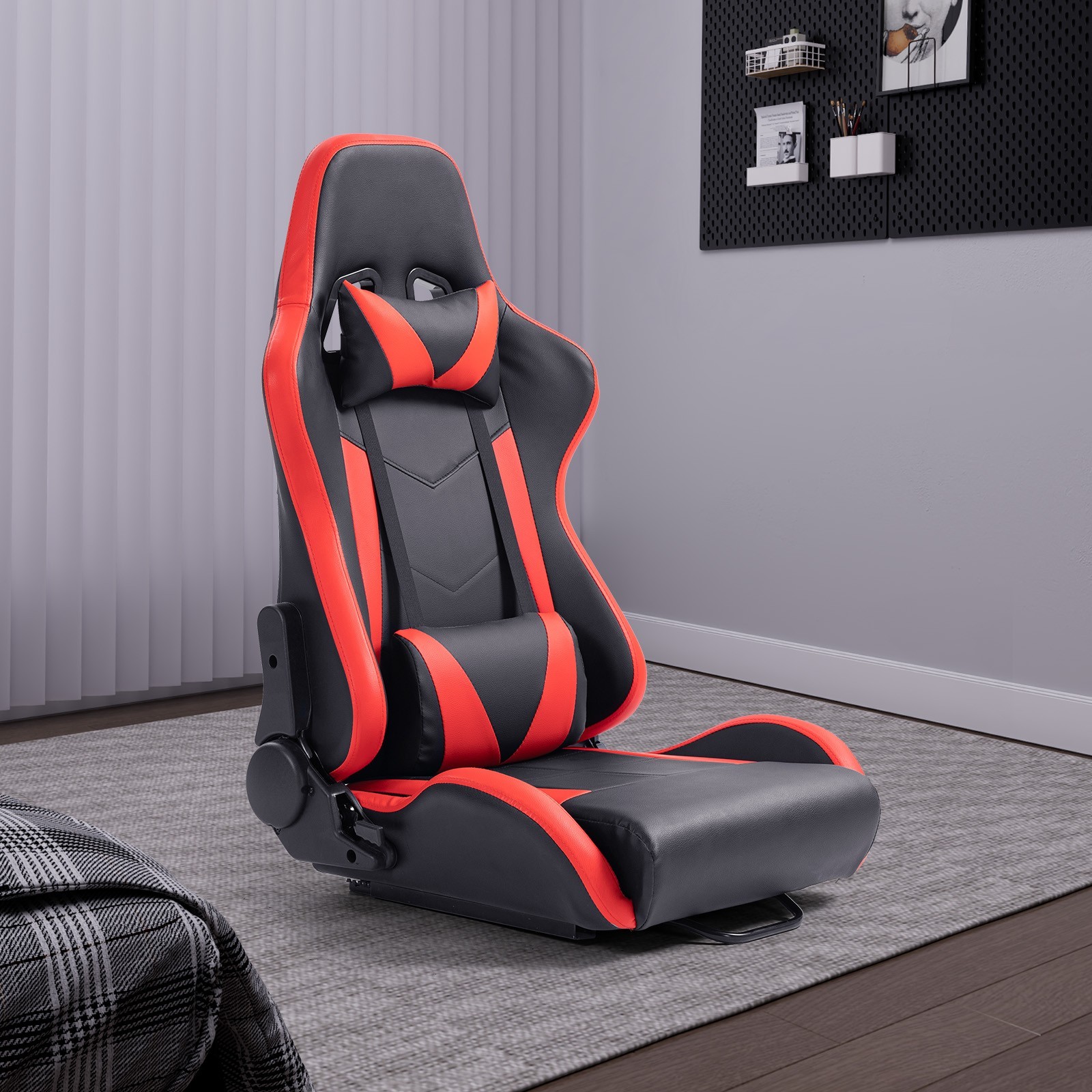 USED-PVC Racing Simulator Cockpit Gaming Red Seat with Neck Pillow and Lumbar