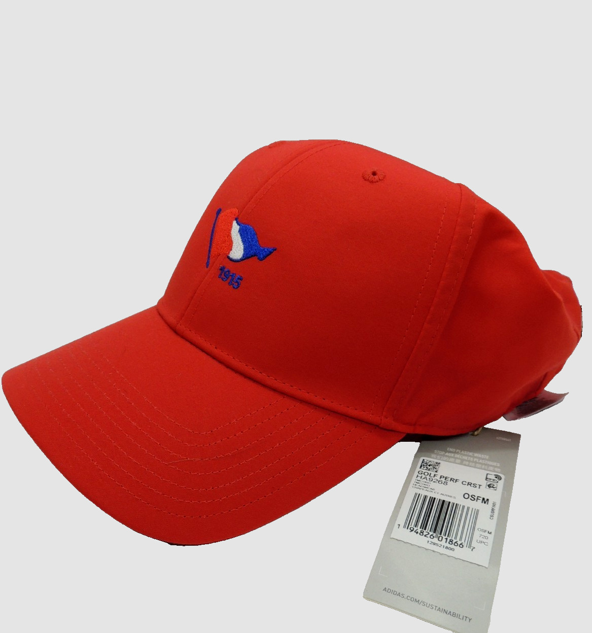 Men's Adidas Golf Hat Adjustable Performance Cap Red with Flag NEW