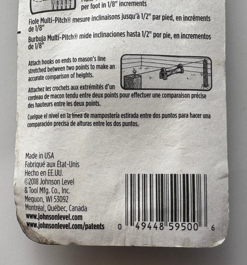 Johnson Structo-Cast 3 Inch Plastic Line Level Set (Package Scuffs)