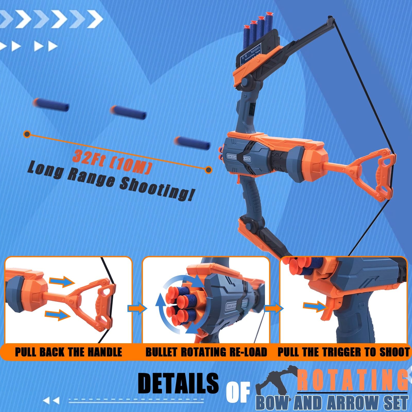Bow and Arrow for Nerf Bullets, 6-Dart Rotating Drum, Easy to Use, Durable AB...