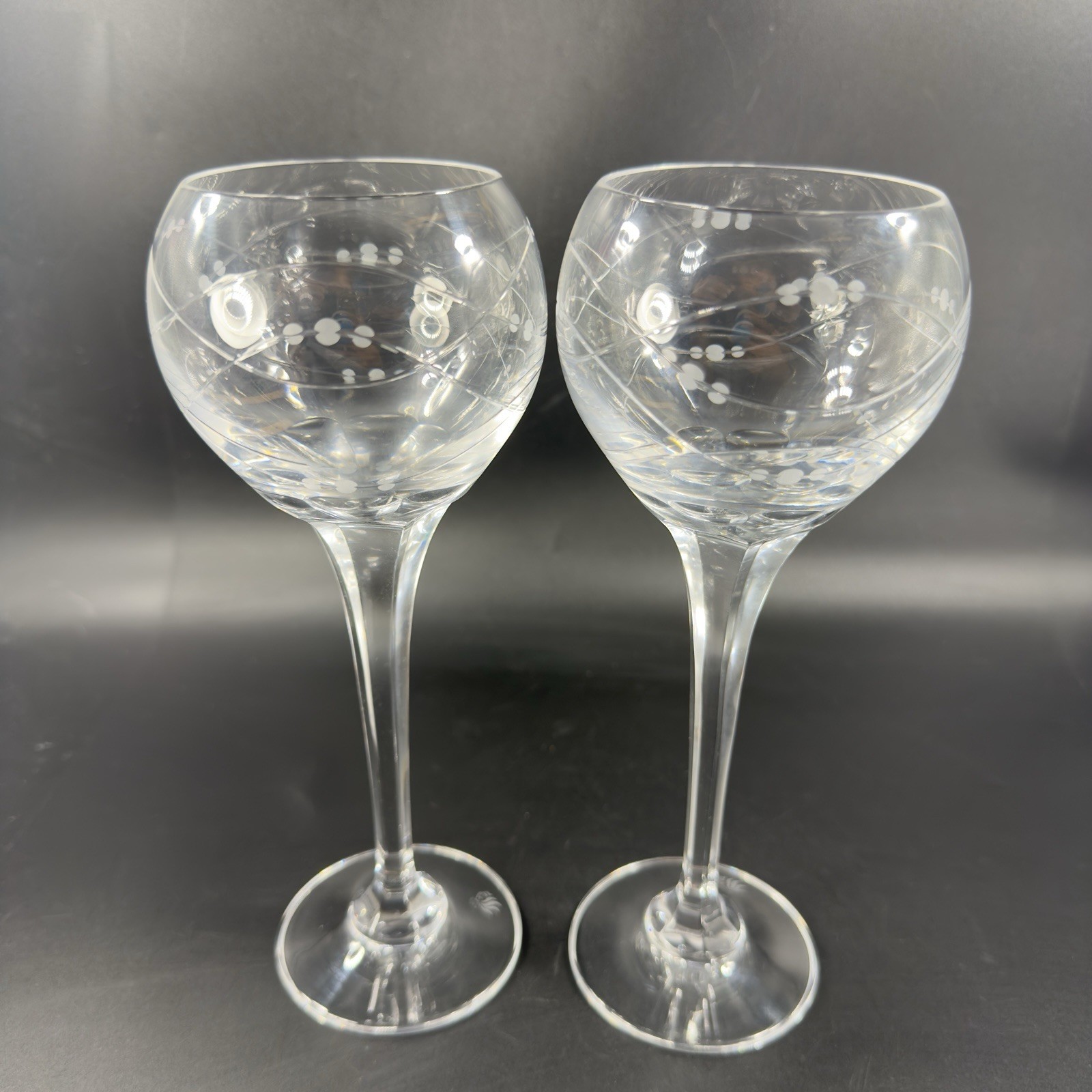 Royal Doulton PRECIOUS Pattern Clear Crystal Goblet Etched Glasses Cups VTG Set2