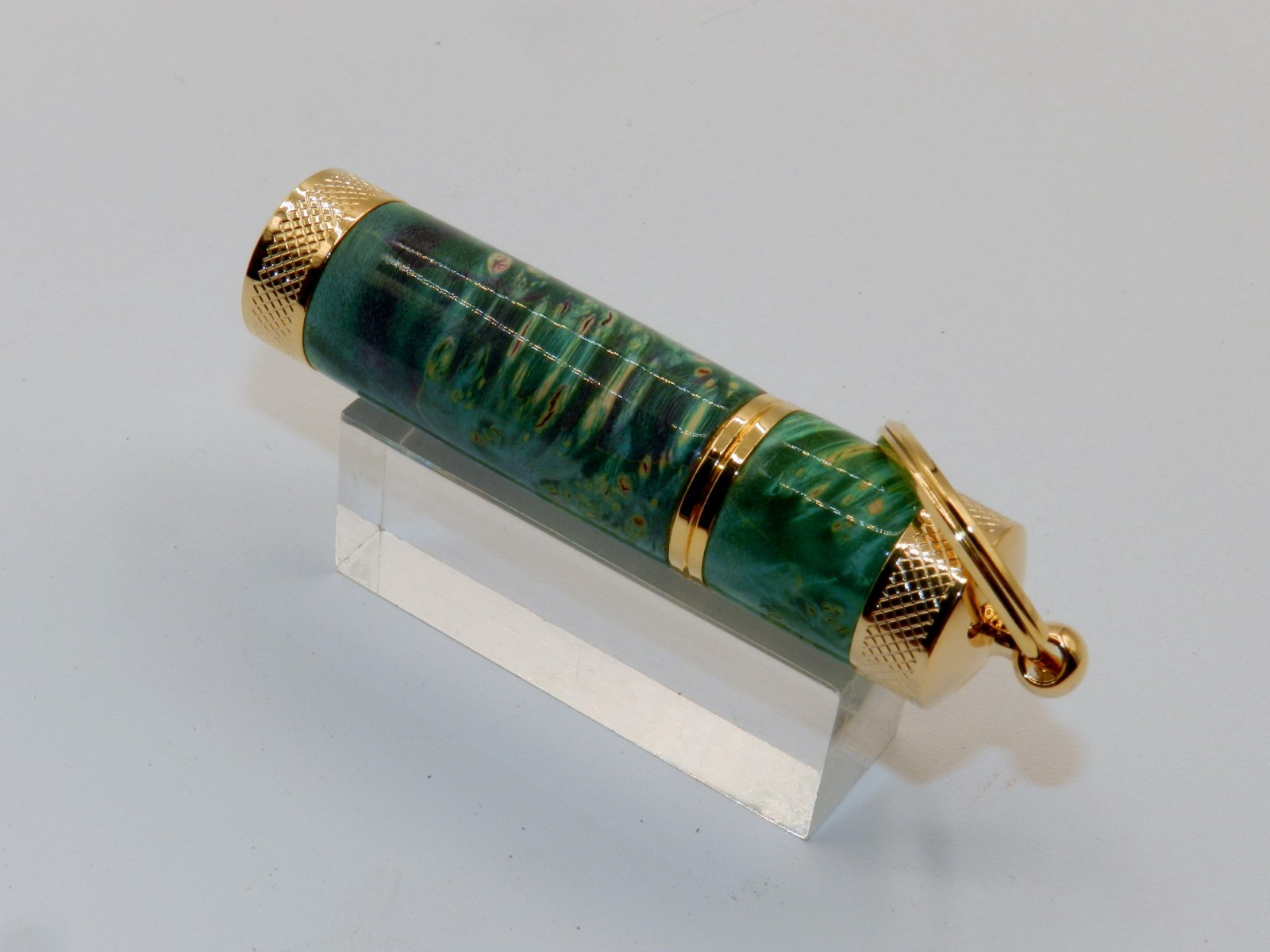 Handmade Key Chain Lighter, replaceable flint. Made w/ Dyed Box Elder Burl. #45