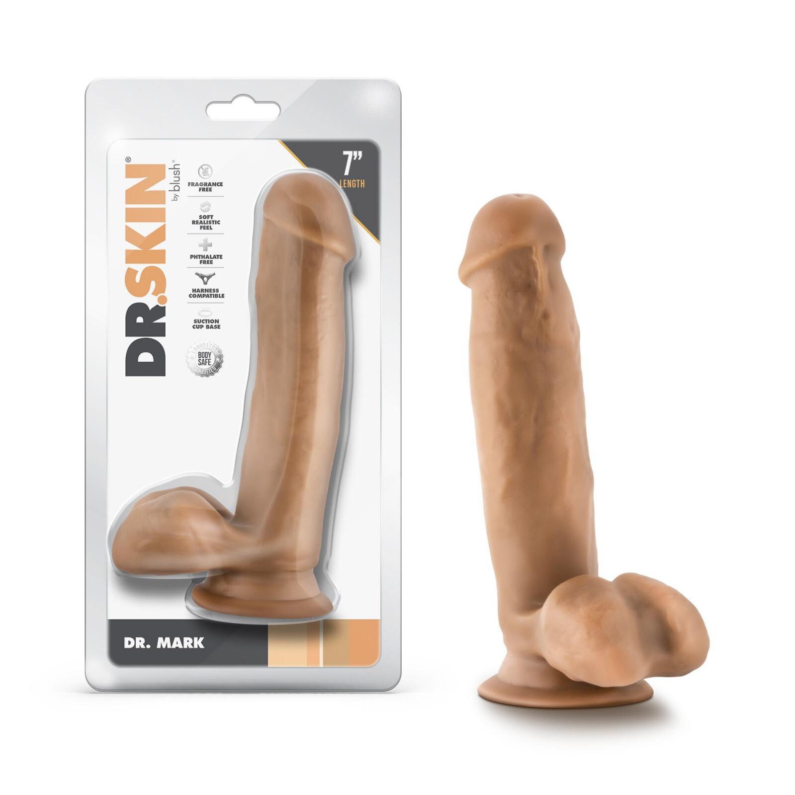 Blush Blush Dr. Skin Dr. Mark 7 Inch Long Dildo with Suction Cup & Balls Tan