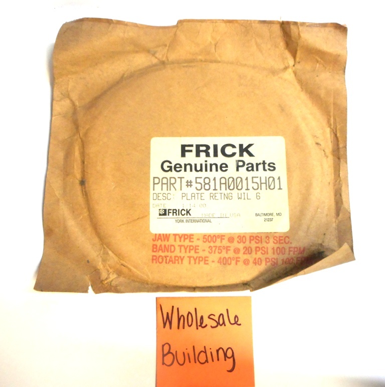 FRICK RETAINING PLATE 581A0015H01 5-3/4" DIA 4-BOLT HOLE 1/4" THICK 3/8" BH