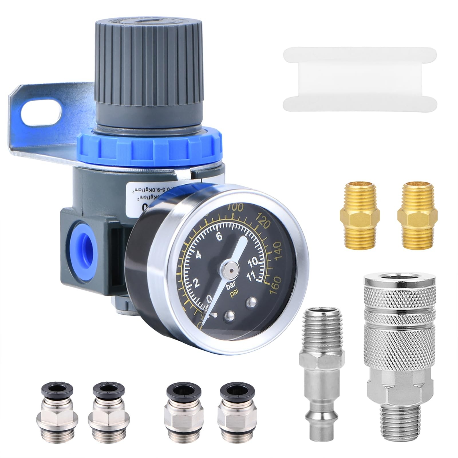 ZHONG AN 1/4 Inch NPT 1/4" Air Regulator/Air Coupler&Plug+PC Fittings, Blue
