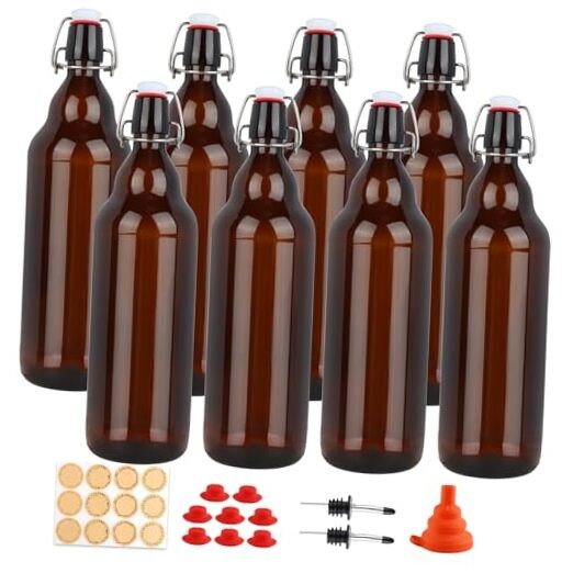 8 Pack 32oz Amber Swing Top Glass Bottles, Flip Top Brewing Bottles with