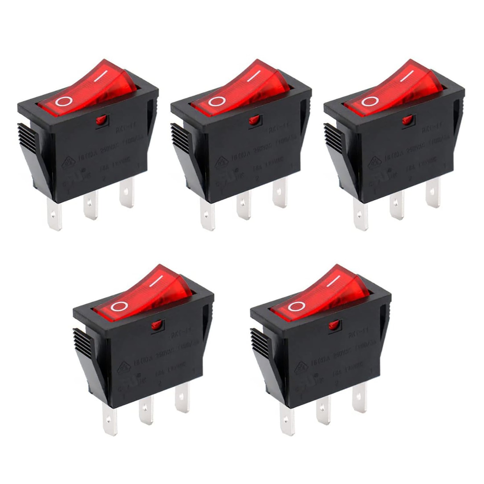Baomain 5-Pack Rocker Switch with Red Light, ON/Off SPST 3 Pin 16A/250VAC 16A...