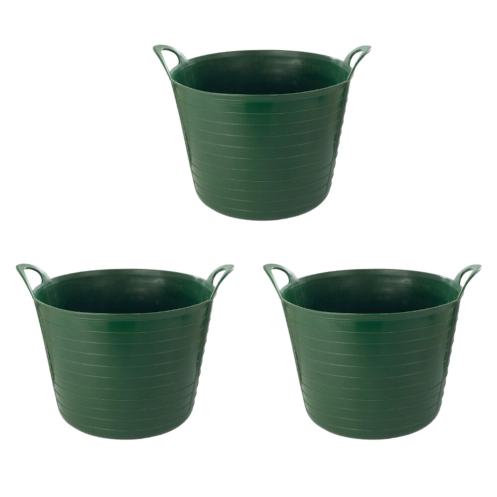 [Set of 3] 20L Flexi Tub/Trugs Flexible Builders Bucket With Handles Dark Green