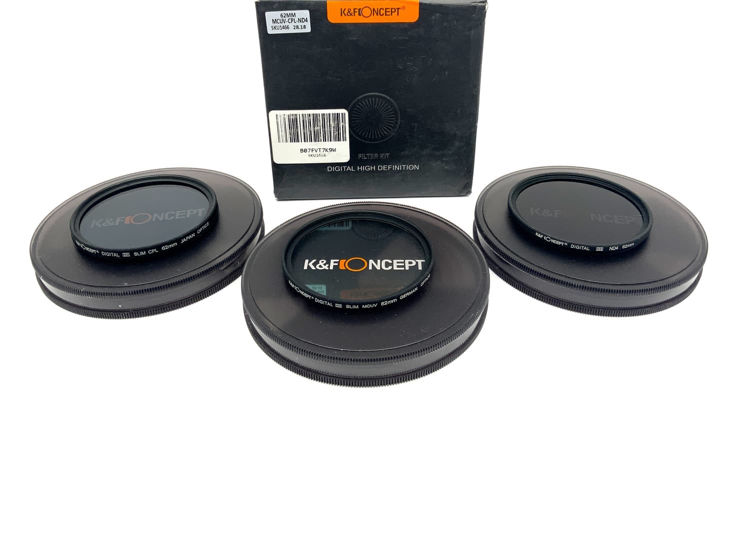 K&F Concept Filter Set Digital HD Slim MCUV/CPL/ND4 In Box 62mm Round Filter