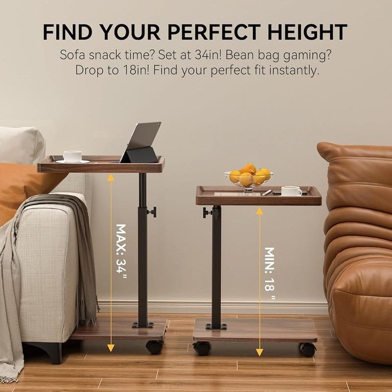 Adjustable Height Rolling C Side Table Multifunctional Laptop Snacks Living Room