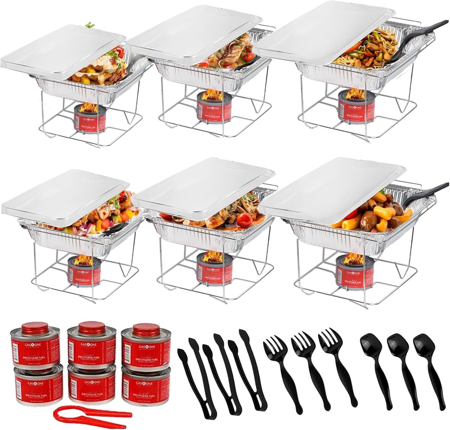 Alpha Living 6 Pack - Disposable Chafing Complete Kit (with Racks), Silver