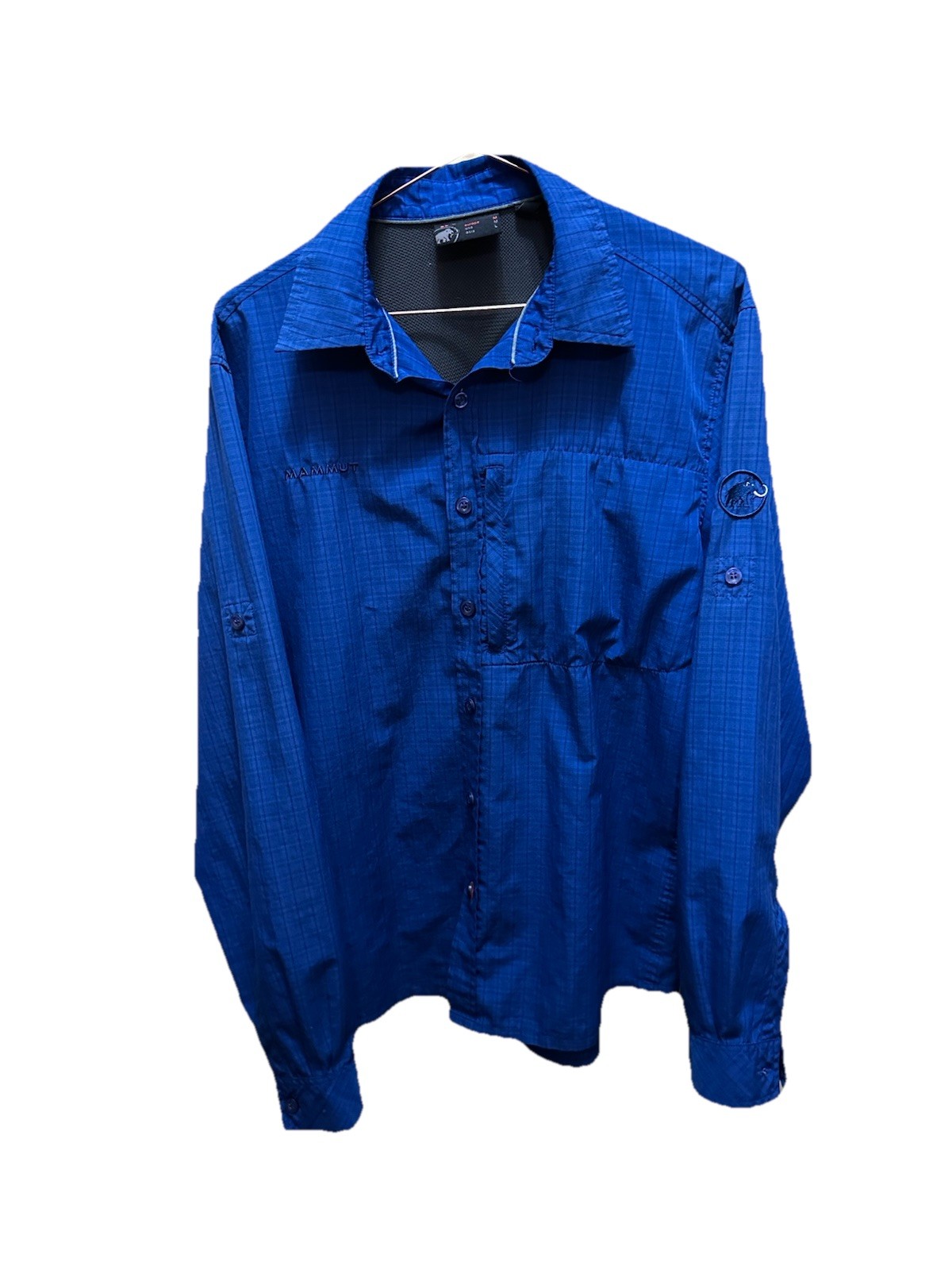 Mammot Mens Long Sleeve  Hiking Shirt Blue Grid Pattern Size Medium
