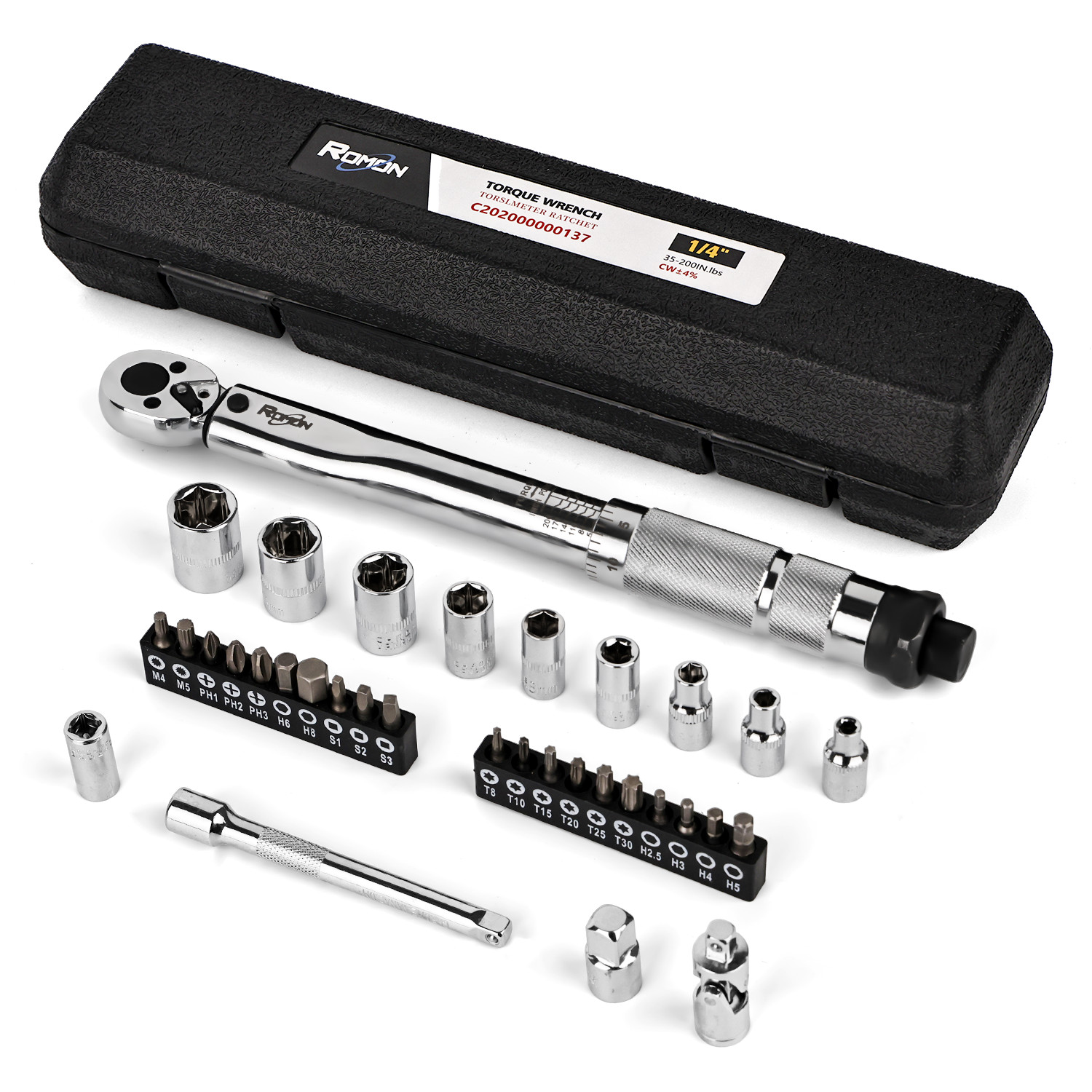 1/4 Inch Socket Set CR-V Impact Ratchet Tool Kit Automotive Repair Home