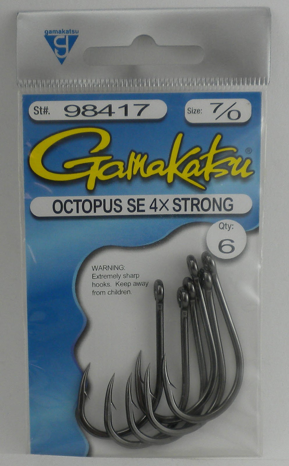 Gamakatsu 98417 7/0 4X Ns Black Straight Eye Octopus Hook 6CT