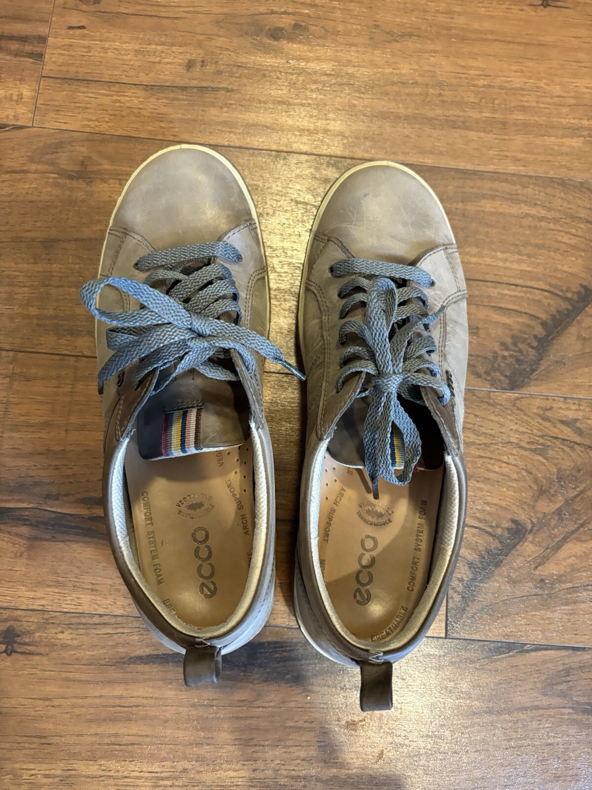 Ecco Chase Tie Women’s Gray Taupe Leather Sneakers Shoes Size 38 US 7.5