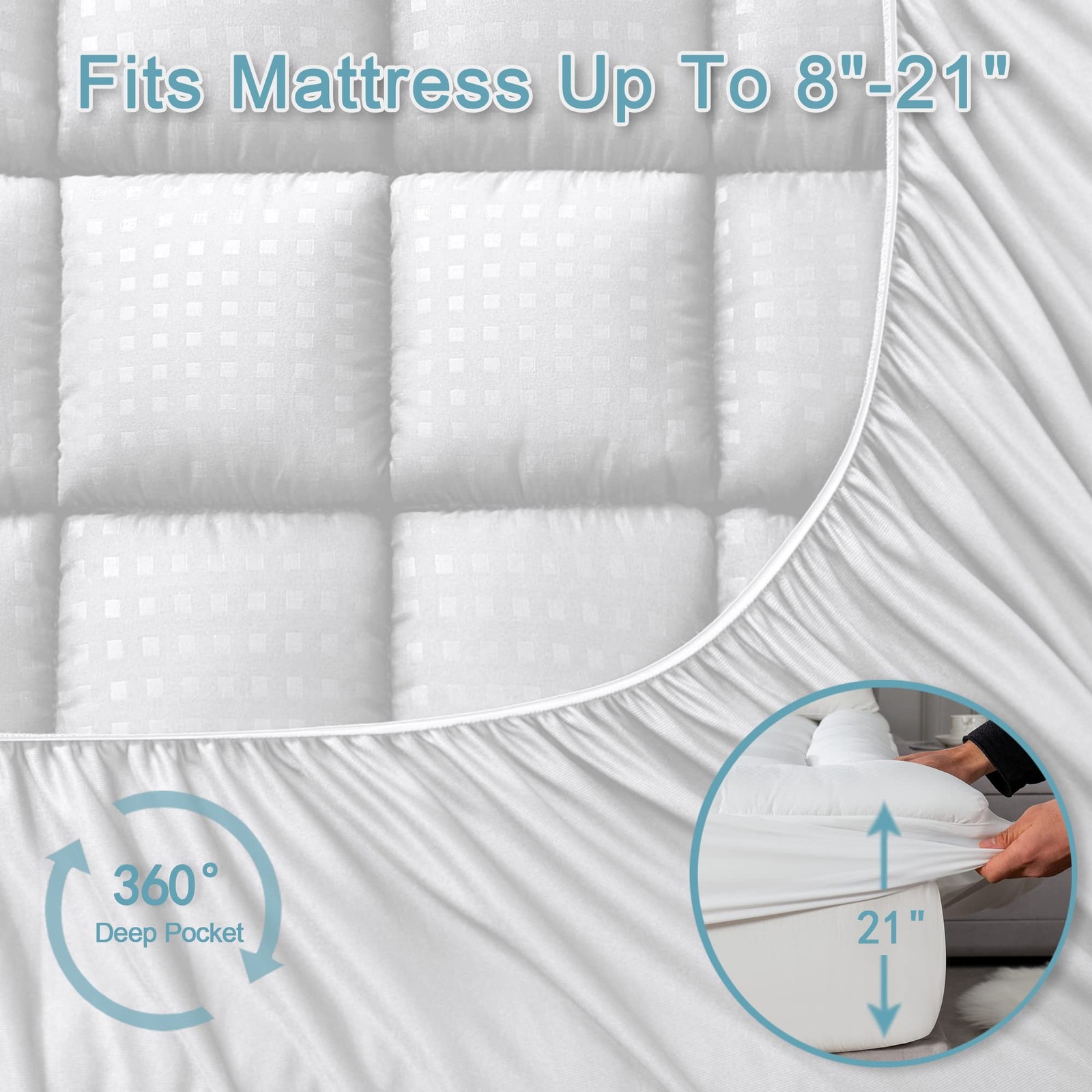 HYLEORY Queen Mattress Pad Quilted Fitted Protector Queen, White